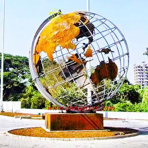 Ornamento de escultura de globo terráqueo de acero inoxidable para exteriores Artesanía de metal soldada a mano con tubo de acero <span class=keywords><strong>Corten</strong></span> - Product Image 1