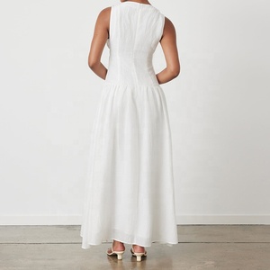 Élégantes Robes <span class=keywords><strong>de</strong></span> Mariée Simples Blanches, <span class=keywords><strong>Robe</strong></span> <span class=keywords><strong>de</strong></span> Mariée Pudique, Robes Décontractées <span class=keywords><strong>de</strong></span> Luxe d'Été à Col en V sans Manches - Product Image 5