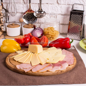 Tabla <span class=keywords><strong>de</strong></span> Cortar Redonda <span class=keywords><strong>de</strong></span> Madera Dura para Cocina, Tabla <span class=keywords><strong>de</strong></span> Charcutería con Tapa y Borde - Product Image 4