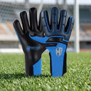 Gants de gardien de but personnalisés haute performance OEM, en latex allemand 4 mm, avec embossage sur le dos et injection de silicone, coupe hybride. - Product Image 2