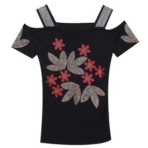 Magliette Casual da <span class=keywords><strong>donna</strong></span> estive in maglia Slim Sexy <span class=keywords><strong>con</strong></span> strass floreale e <span class=keywords><strong>paillettes</strong></span> lucide top da discoteca - Product Image 6