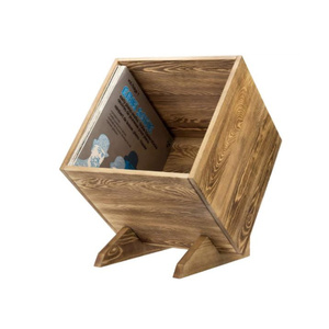 Rustic Burnt Wooden Vinyl LP Holder Organizer Display Box Solid Wood Record Album Storage Crate