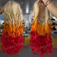 Perruque Lace Front HD Transparente 13x4 Sans Colle, Cheveux Cambodgiens Bruts, Ondulée et Bouclée, Ombré 3 Tons Blond 613, Orange et Rouge Feu