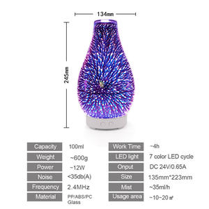 Diffuseur d'arômes Nagomi 3D en verre 0,5L avec lumière LED et humidificateur pour usage domestique - Product Image 5