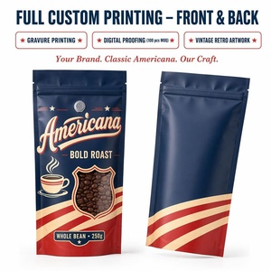 Bolsa de Fondo Plano con Logotipo Personalizado, Ventana Protectora y Válvula, Color <span class=keywords><strong>Azul</strong></span> <span class=keywords><strong>Marino</strong></span>, para Café en Grano, Marca Americana OEM - Product Image 4