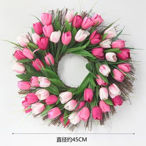 DREA Handmade Wall Hanging <b>Artificial</b> Flower <b>Wreath</b> <b>Artificial</b> Round Tulip Decorative Flowers <b>Wreath</b> Decorations - Product Image 4