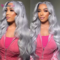 Perruque Lace Front Brésilienne 30 Pouces Gris Argenté Cheveux Humains Vierge Remy Ondulés 13x6 Sans Colle Dentelle HD Transparente pour Femme