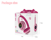 Headset Nirkabel On-Ear Lipat dengan Lampu LED Mikrofon Kompatibel dengan Ponsel Pintar Tablet PC Headphone Telinga Kucing Anak-anak
