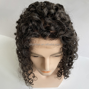 Capelli lunghi naturali neri 1 b20 % Gery 100% capelli umani pizzo Forntal con Base PU protesica parrucchino personalizzato parrucchino per gli uomini - Product Image 4