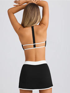 Stilvolle Hollow-Out Back High Support Sport-BH Plissee Saum Golf Skorts mit Shorts Taschen Tennis rock 2-teiliges Set - Product Image 6