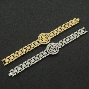 2026 Hot Selling Unique Popular Design Rotatable Dollar Watch Geometric Shaped <b>Bracelet</b> Hiphop Punk Style Men's Alloy <b>Bracelets</b> - Product Image 3