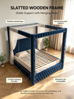 Cadre de lit king size moderne de luxe en velours bleu avec rangement pour mobilier de chambre d'hôtel de luxe
