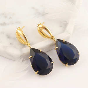 Best Selling Iolite Quartz Pear Shape <b>Drop</b> Earring Solid Brass Women's Fashion Jewelry 18k Gold Plated Cowrie Shell Stud Earring - Product Image 5