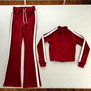 Custom Logo Women <b>Velour</b> <b>Tracksuit</b> Full Zip Striped Hooded Crop Jacket Pants Set Y2K Casual Sweatshirt Outfit - Product Image 6