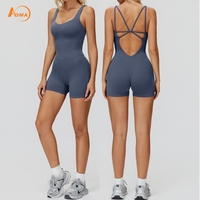 Aoyema-Combinaisons dos nu pour femmes, vêtements de sport croisés, combinaison sans couture en forme de U pour le cou, collants une pièce, shorts, combinaisons de yoga