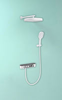 Ensemble de robinetterie de douche moderne en laiton blanc brossé, avec pommeau de douche pluie, commande manuelle, eau chaude et froide, douche douce encastrée