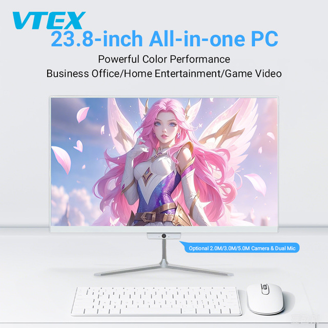 Entry Level 23.8 Inch All in One PC Core Dual Speakers WiFi BT Bottom 5MP Camera Office Business All in One Desktop Computers