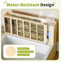 Bac à litière pour lapins en bois 4-en-1 étanche avec mangeoire à foin, gamelles et bouteille d'eau, grande capacité, conception anti-gaspillage pour lapins