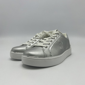 Metallic Silver Lace Up Sneakers Glitter Heel Low Top Platform <b>Casual</b> Daily Walking <b>Shoes</b> - Product Image 1