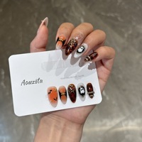 Nouvelle Arrivée Ongles Press-On Vintage Halloween de Haute Qualité, Base Écaille de Tortue Ambrée, Faux Ongles 10 Pièces, Ongles Fantômes Mignons, Fournisseur