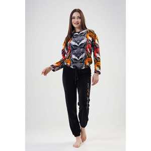 Ensemble de pyjama pour femme en polaire à imprimé loup, manches longues, vêtements de nuit décontractés doux, noir, 2 pièces - Product Image 6