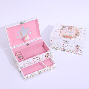 Kids Unicorn/Ballerina Wind-Up Rotating Musical Jewelry wood <b>Box</b> with <b>Drawer</b> Mirror Soft Lining Large Capacity <b>Storage</b> for Girls - Product Image 4