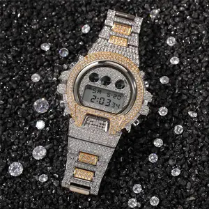 Hip Hop Iced Out Männer Handgelenk Luxus Digitaluhr Full Diamond Strass Rapper Schmuck Reloj Montre Multifunktions-Datums kalender