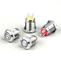 16A 250VAC T105 Tombol Tekan Persegi Kuningan Dua Kutub 1NO 4 Pin Solder OFF-ON Menunjukkan Lampu LED 12V Plastik Reset IP11