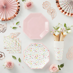 Decoración para Fiesta de Té de Primavera DAMAI, Regalos para Niñas, Plato Rosa con Diseño Floral, Vajilla Desechable, Servilletas de Papel, Vasos, Platos - Product Image 1