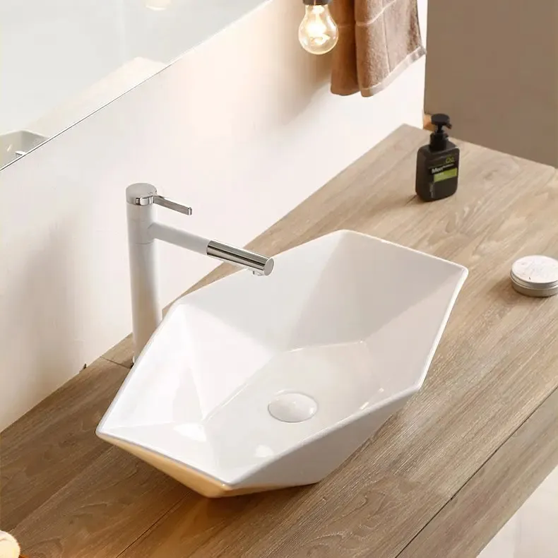 Diamant form Toilette Waschraum Waschbecken Keramik Arbeits platte Hand waschbecken Gefäß Waschbecken