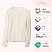100% RWS Wolle Zopfmuster Strickjacke für Damen Rundhals Knopfleiste Langarm Pullover OEM Großhandel