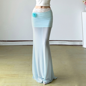 Falda Sirena de Cintura Alta para Mujer - Maxi con Apliques Florales 3D, Paneles de Malla Transparente, Transpirable, de Secado Rápido y Ecológica - Product Image 5