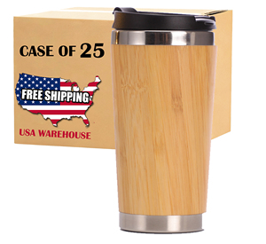 Gobelet de voyage en bambou 16oz, tasse à café isotherme en acier inoxydable, personnalisable avec nom et logo, tasse en bambou pour garçons d'honneur - Product Image 3