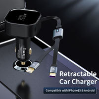 Pengisi Daya Mobil JEDI 33W yang Dapat Ditarik, Pengisi Daya Mobil USB Super Cepat untuk iPhone, Adaptor Pengisi Daya Mobil Kabel USB C Ganda untuk Smartphone