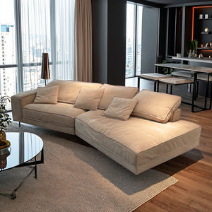 أريكة زاوية إيطالية حديثة من الجلد الطبيعي الناعم ، تصميم منحني بلا أرجل غير منتظم للشقة المنزلية ، فيلا فندقية للاستخدام في الطابق السفلي - Product Image 2