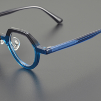 Nouvelle monture de lunettes de vue unisexe vintage en acétate fait main, polygone, à monture complète, durable, couleurs solides noir, blanc, bleu, livraison rapide