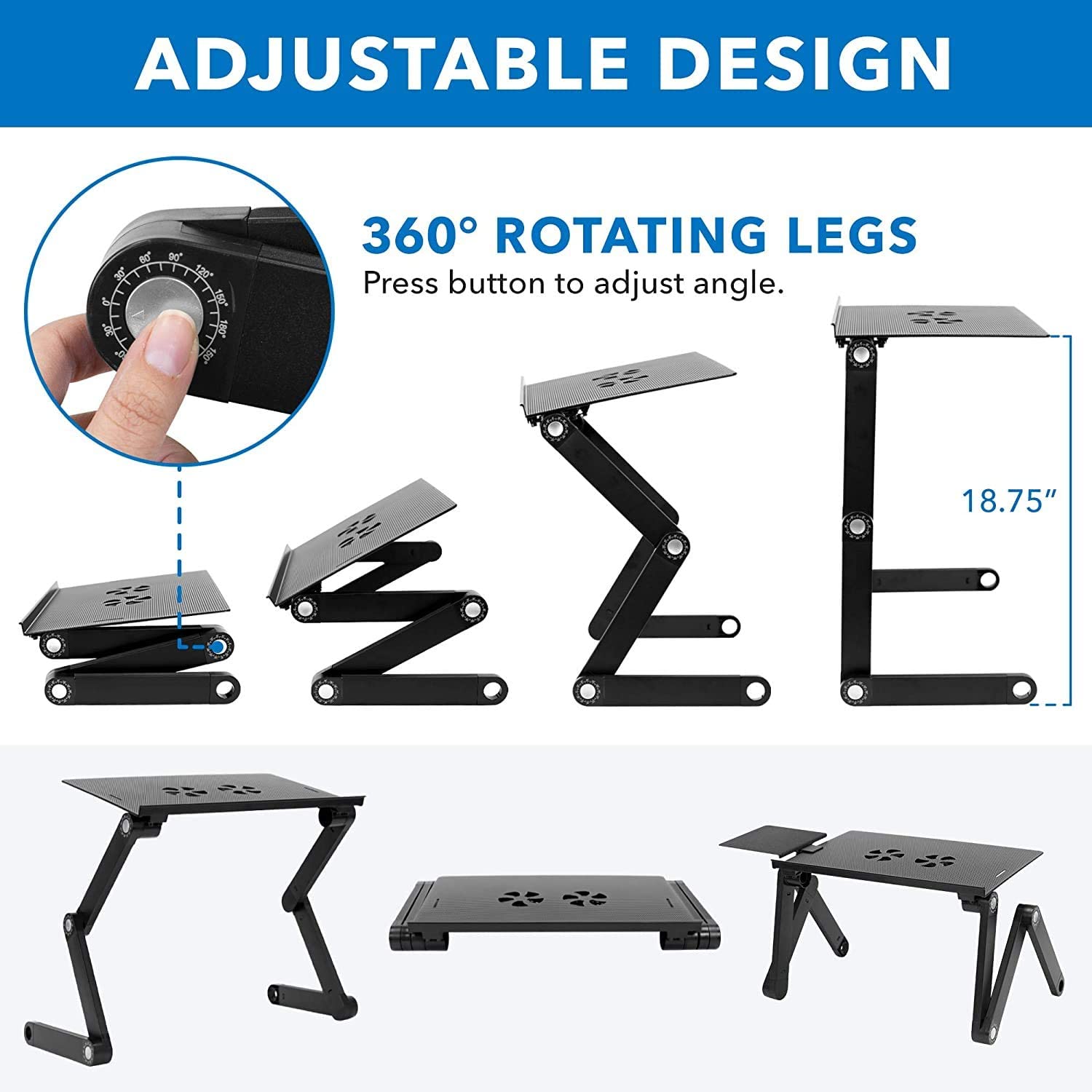 Adjustable and Portable Laptop Stand with Cooling fans & Mouse pad.