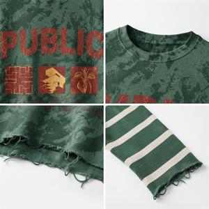 Sudadera Corta para Hombre, Estilo Urbano, con Estampado Tie-Dye y Rayas, Cuello Redondo, Algodón Grueso, Lavado Desgastado, Personalizada OEM - Product Image 2