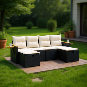 Conjunto de Sofás Modulares para Jardín, Ratán Sintético Negro, Muebles de Exterior de Diseño Contemporáneo con Cojines para Uso en Jardín - Product Image 2