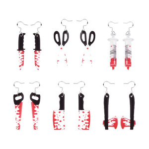 Unisex Halloween Horror Earrings with <b>Mirror</b> Dagger Blood Kitchen Knife Axe Drop Design-Made in China - Product Image 2