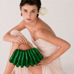 Sac de soirée en acrylique marbré pour <span class=keywords><strong>femme</strong></span>, pochette en forme de coquille, sac à main avec poignée dorée, sac à bandoulière en marbre - Product Image 4