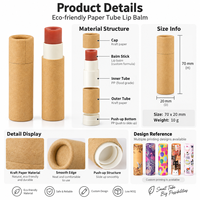 Baume à lèvres en tube de papier kraft écologique avec logo personnalisé/marque privée, formule hydratante, vente en gros OEM/ODM 10g