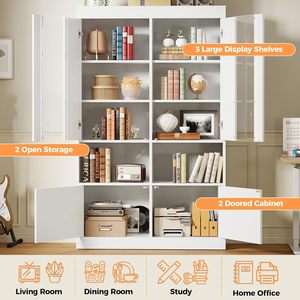 70.7 Inch Tall White Bookshelf with Doors, <strong>Large</strong> Storage Bookcase, Acrylic Door <strong>Shelving</strong> <strong>Unit</strong> for Home Living Room and Office - Product Image 3