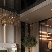 Décoration d'intérieur de style élégant grand hôtel villa escalier table à manger lumière led luxe plafond lustre en cristal