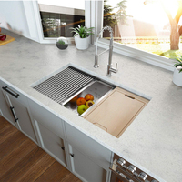 HMW3219 Évier de cuisine sous plan fait à la main Gunmetal Nouvel évier de cuisine multifonctionnel en acier inoxydable à cuvette unique avec plateau