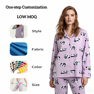 Set <span class=keywords><strong>Pigiama</strong></span> Personalizzato da Donna 100% Cotone Rosa <span class=keywords><strong>con</strong></span> <span class=keywords><strong>Panda</strong></span>, Traspirante e Morbido, Termico <span class=keywords><strong>con</strong></span> Bottoni per Tutte le Stagioni, Abbigliamento da Casa - Product Image 1