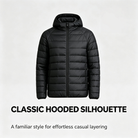 Chaqueta Acolchada Ligera con Capucha para Hombre, Negra, Informal, para Uso Diario, Abrigo Acolchado de Invierno para Hombre, Estilo Urbano, Gran Venta
