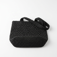Sac fourre-tout bohème en raphia crocheté noir, écologique, motif géométrique, en coton, ouverture supérieure, taille personnalisée pour femme, plage