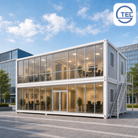 Bureau de chantier modulaire préfabriqué en conteneur, à deux étages, avec mur-rideau en verre et structure en acier, démontable