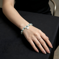 Gelang Giok Putih Alami Gaya Cina Dengan Manik-Manik Beras Dan Liontin Bunga Perak Turquoise Gelang Manik-Manik Minimalis Wanita